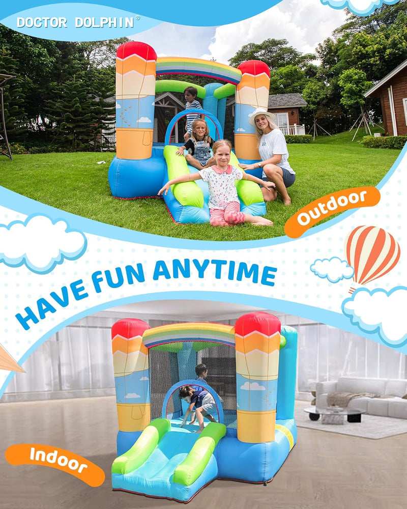 Doctor Dolphin Inflatable house for children, inflatable house with blower for indoors and outdoors, inflatable gorilla for children's parties (hot air globe theme) 