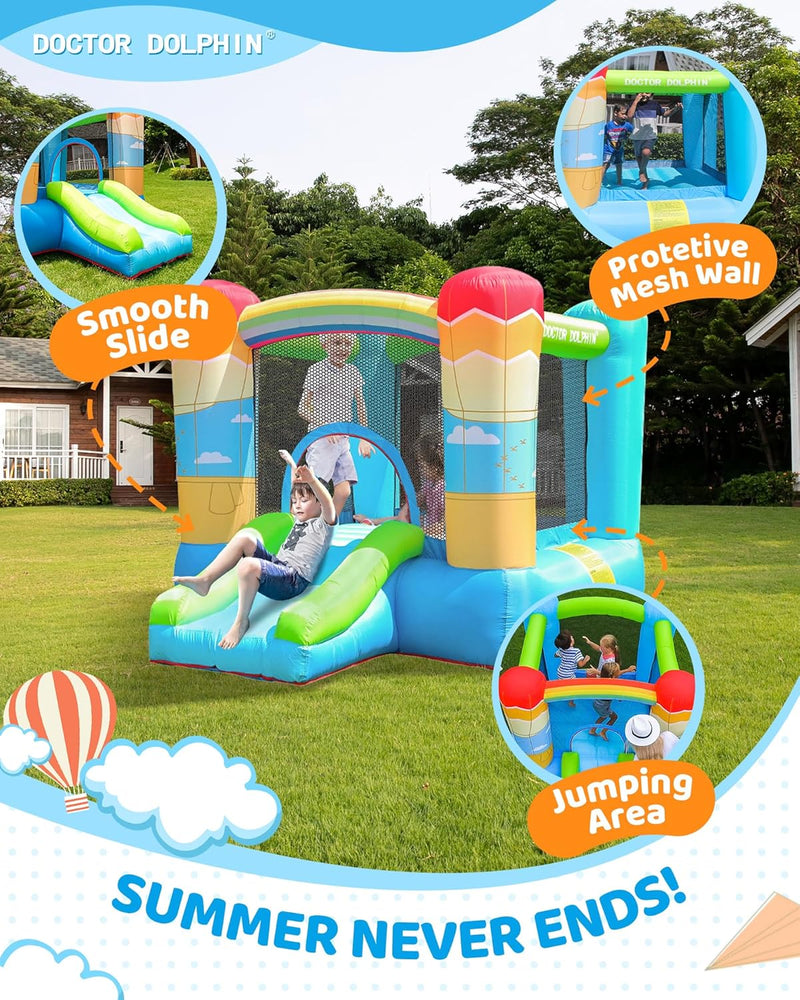 Doctor Dolphin Inflatable house for children, inflatable house with blower for indoors and outdoors, inflatable gorilla for children's parties (hot air globe theme) 