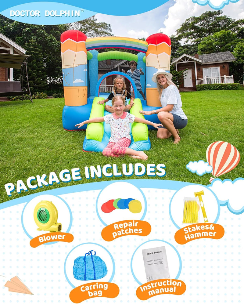 Doctor Dolphin Inflatable house for children, inflatable house with blower for indoors and outdoors, inflatable gorilla for children's parties (hot air globe theme) 